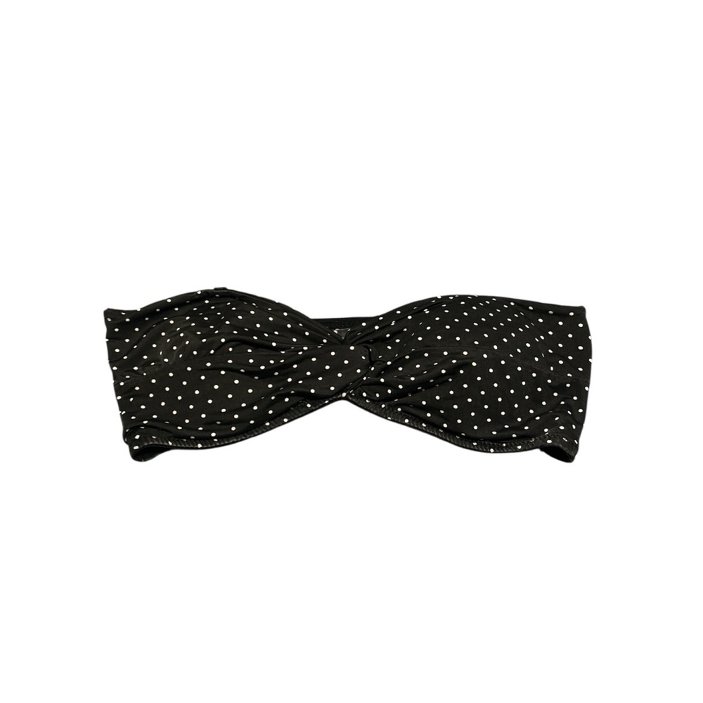 Black and White Polka Dot Ruched Twist Front Bandeau Top - XL